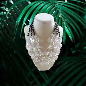 Cookie Lee | NWOT Chunky Black/Clear Tiered Crystal Beaded Statement Necklace